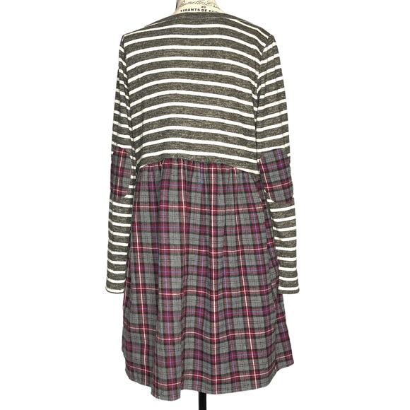 Andrée by Unit MEDIUM Striped Plaid Pocket Elbow Patch Pocketed Swing Dress - Picture 5 of 12